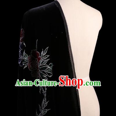 Chinese Traditional Black Velvet Fabric Palace Pattern Cheongsam Pleuche Silk Drapery
