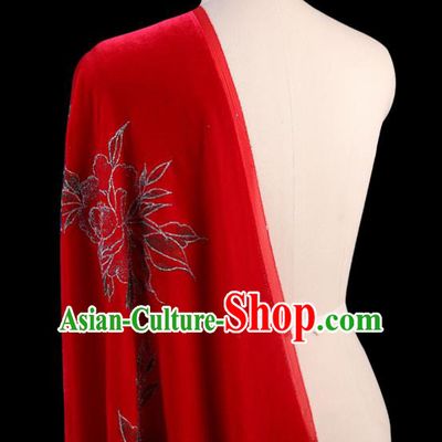 Chinese Traditional Red Velvet Fabric Palace Pattern Cheongsam Pleuche Silk Drapery