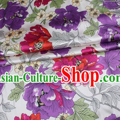 Chinese Traditional Brocade Fabric Palace Peony Pattern White Satin Plain Cheongsam Silk Drapery