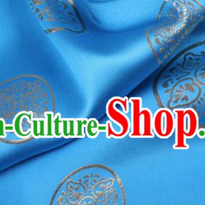 Chinese Traditional Blue Brocade Fabric Palace Pattern Satin Plain Cheongsam Silk Drapery
