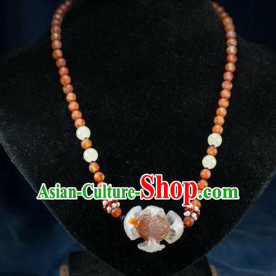 Chinese Traditional Jewelry Accessories Ancient Hanfu Icy Agate Lotus Necklace for Women