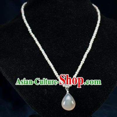 Chinese Traditional Jewelry Accessories Ancient Hanfu Pearls Agate Necklace for Women