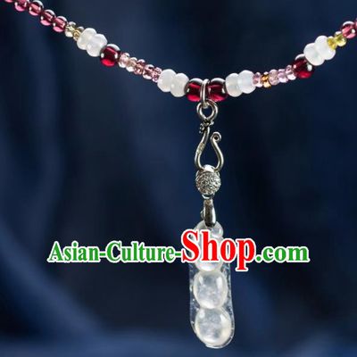 Chinese Traditional Jewelry Accessories Ancient Ice Jade Pea Necklace Jadeite Pendant