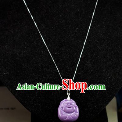 Chinese Traditional Jewelry Accessories Necklet Ancient Hanfu Carving Maitreya Buddha Necklace for Women