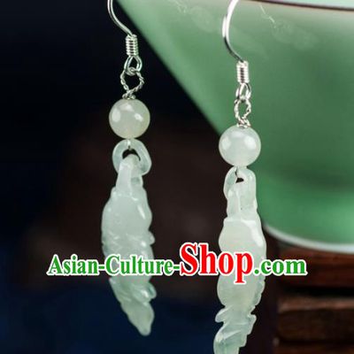 Chinese Traditional Jewelry Accessories Ancient Hanfu Jade Fishes Earrings for Women