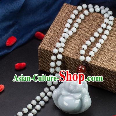 Chinese Traditional Jewelry Accessories Jade Maitreya Buddha Pendant Ancient Jadeite Necklace