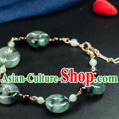 Chinese Traditional Jewelry Accessories Ancient Hanfu Jade Peace Buckle Bracelet for Women