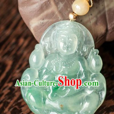 Chinese Traditional Jewelry Accessories Icy Jade Avalokitesvara Pendant Ancient Jadeite Necklace