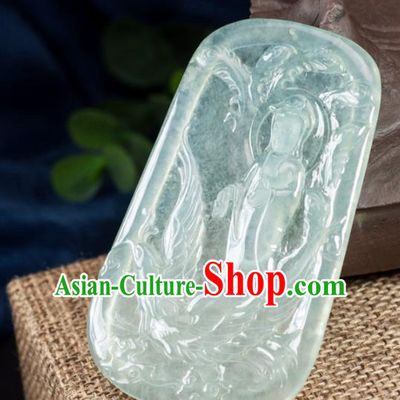 Chinese Traditional Jewelry Accessories Icy Jade Buddha Avalokitesvara Pendant Ancient Jadeite Necklace