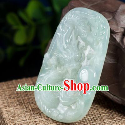 Chinese Traditional Jewelry Accessories White Jade Dragon Pendant Ancient Jadeite Necklace