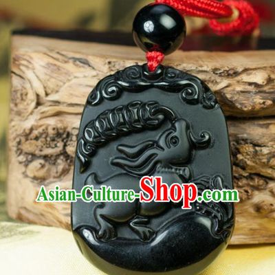 Chinese Traditional Jewelry Accessories Carving Rabbit Obsidian Artware Handmade Pendant