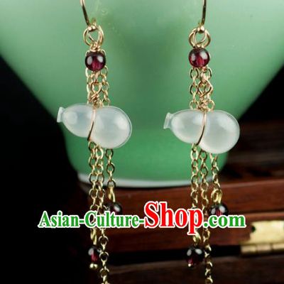 Chinese Traditional Jewelry Accessories Ancient Hanfu Jadeite Calabash Earrings for Women