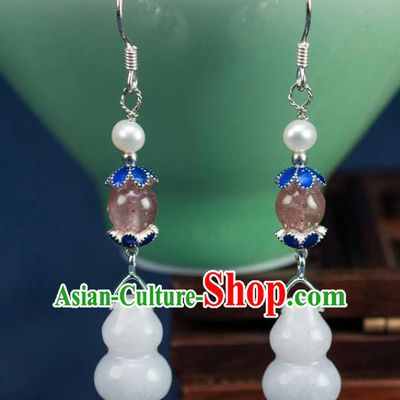 Chinese Traditional Jewelry Accessories Ancient Hanfu Jadeite Cucurbit Earrings for Women