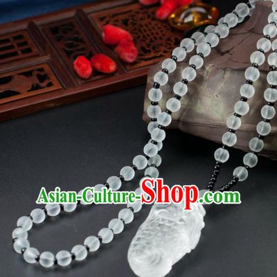 Chinese Traditional Jewelry Accessories Jade Fish Necklace Handmade Jadeite Pendant