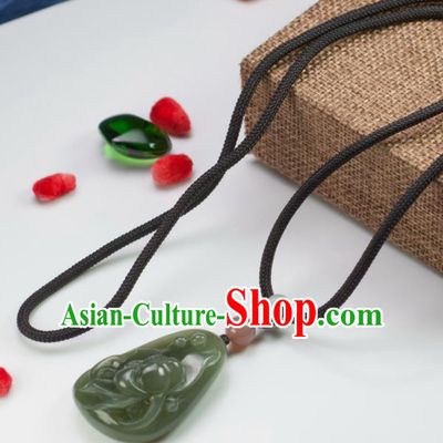 Chinese Traditional Jewelry Accessories Carving Lotus Jade Necklace Handmade Jadeite Pendant