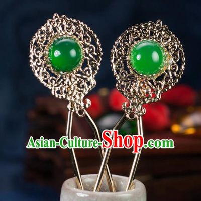 Chinese Traditional Hanfu Hair Accessories Ancient Classical Green Hairpins for Women