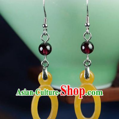 Chinese Traditional Jewelry Accessories Ancient Hanfu Huanglong Jade Earrings for Women