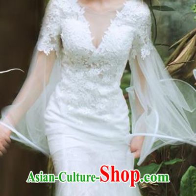 Top Performance Catwalks Costumes White Lace Wedding Dress Full Dress for Women