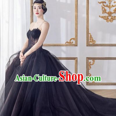 Top Performance Catwalks Costumes Wedding Dress Black Veil Full Dress for Women