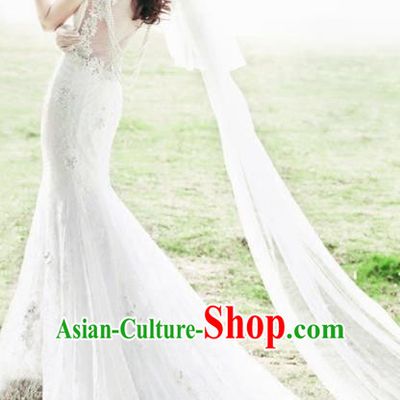 Top Performance Catwalks Costumes White Satin Wedding Dress Full Dress for Women