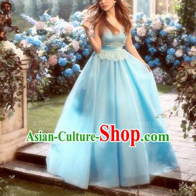 Top Performance Catwalks Costumes Wedding Dress Princess Blue Full Dress for Women
