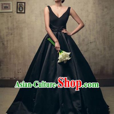 Top Performance Catwalks Costumes Wedding Dress Princess Black Full Dress for Women