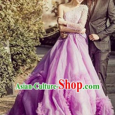 Top Performance Catwalks Costumes Wedding Dress Princess Purple Full Dress for Women