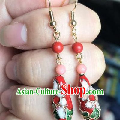 Chinese Traditional Jewelry Accessories Ancient Hanfu Cloisonne Red Earrings for Women