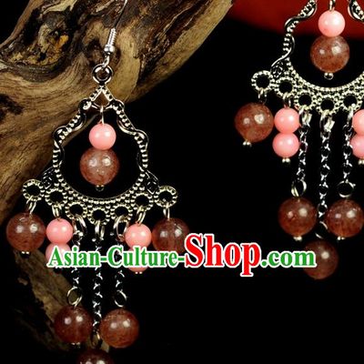 Chinese Traditional Jewelry Accessories Ancient Hanfu Pink Beads Earrings for Women