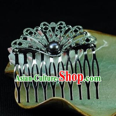 Chinese Traditional Hanfu Black Pearl Hair Comb Hair Accessories Ancient Classical Hairpins for Women