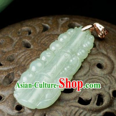 Chinese Traditional Jewelry Accessories Carving Bamboo Jade Craft Handmade Jadeite Pendant