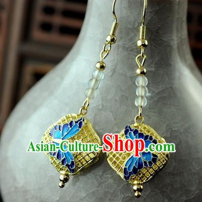 Chinese Traditional Jewelry Accessories Ancient Hanfu Blueing Butterfly Earrings for Women