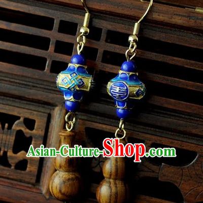 Chinese Traditional Jewelry Accessories Ancient Hanfu Blueing Earrings for Women