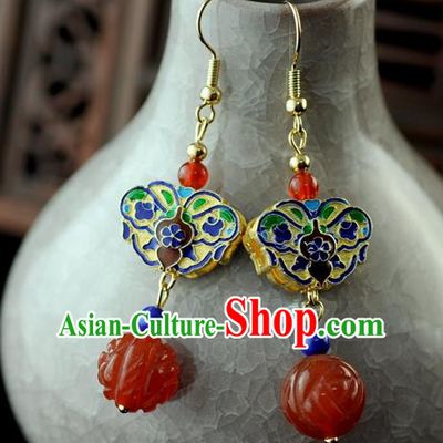 Chinese Traditional Jewelry Accessories Ancient Hanfu Blueing Butterfly Agate Earrings for Women