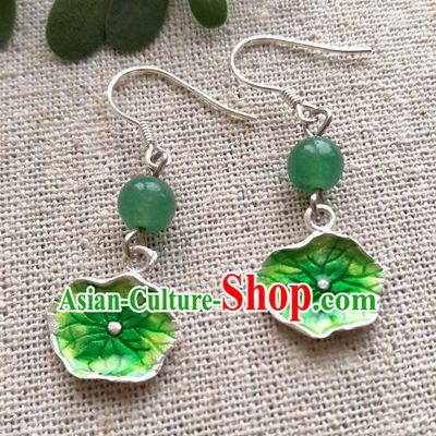 Chinese Traditional Blueing Lotus Leaf Jewelry Accessories Ancient Hanfu Earrings for Women