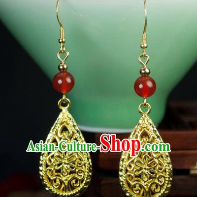 Chinese Traditional Jewelry Accessories Ancient Hanfu Golden Earrings for Women