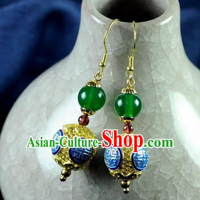 Chinese Traditional Jewelry Accessories Ancient Hanfu Blueing Earrings for Women