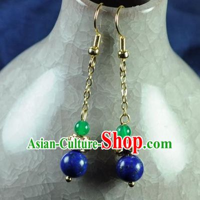 Chinese Traditional Jewelry Accessories Ancient Hanfu Blue Bead Earrings for Women