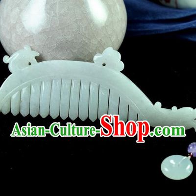 Chinese Traditional Jewelry Accessories Jade Sculpture Craft Hair Comb Handmade Jadeite Pendant