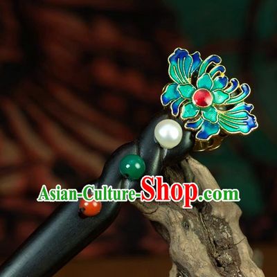Chinese Traditional Hanfu Blueing Lotus Hair Clip Hair Accessories Ancient Classical Hairpins for Women