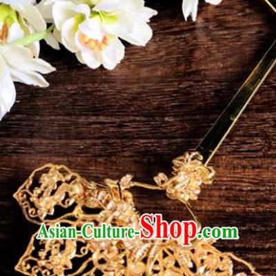 Chinese Classical Hair Accessories Traditional Ancient Hanfu Golden Hairpins for Women