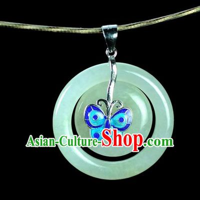 Chinese Traditional Jewelry Accessories Blueing Butterfly Jade Craft Handmade Jadeite Pendant