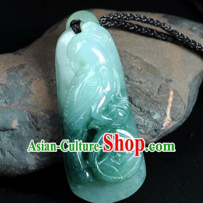 Chinese Traditional Jewelry Accessories Jade Sculpture Parrot Craft Handmade Jadeite Pendant