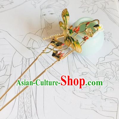 Chinese Classical Hair Accessories Traditional Ancient Hanfu Cloisonne Dragonfly Hair Clip Hairpins for Women
