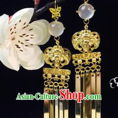 Chinese Classical Jewelry Accessories Traditional Ancient Hanfu Golden Earrings for Women