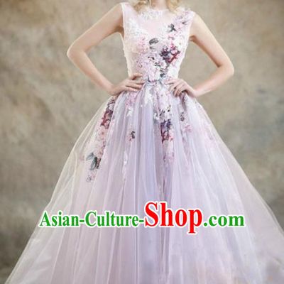 Top Performance Catwalks Costumes Purple Veil Flowers Fairy Dress Full Dress for Women