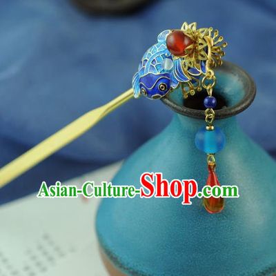 Chinese Traditional Hanfu Cloisonne Carp Hair Comb Hair Accessories Ancient Classical Hairpins for Women