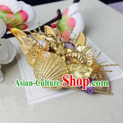 Chinese Classical Hairpins Traditional Ancient Golden Shell Hair Claw for Women