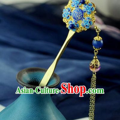 Chinese Traditional Palace Cloisonne Tassel Hair Clip Hair Accessories Ancient Classical Hairpins for Women