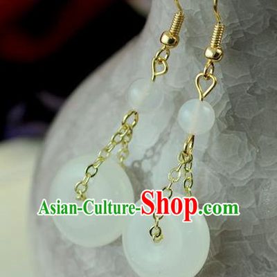 Chinese Traditional Jewelry Accessories Ancient Hanfu White Jade Earrings for Women